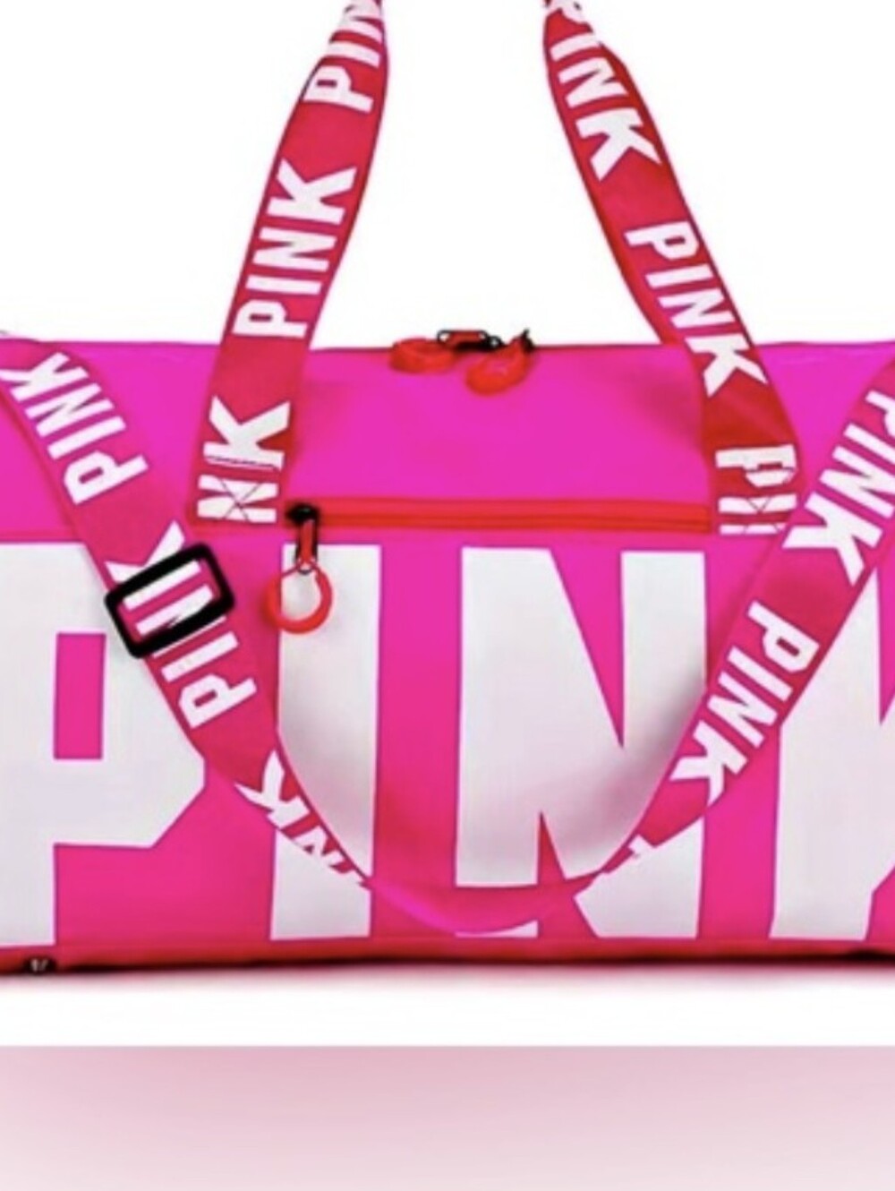 PINK Victoria's Secret Bright Hot Pink Logo Duffel... New - Picture 2 of 5